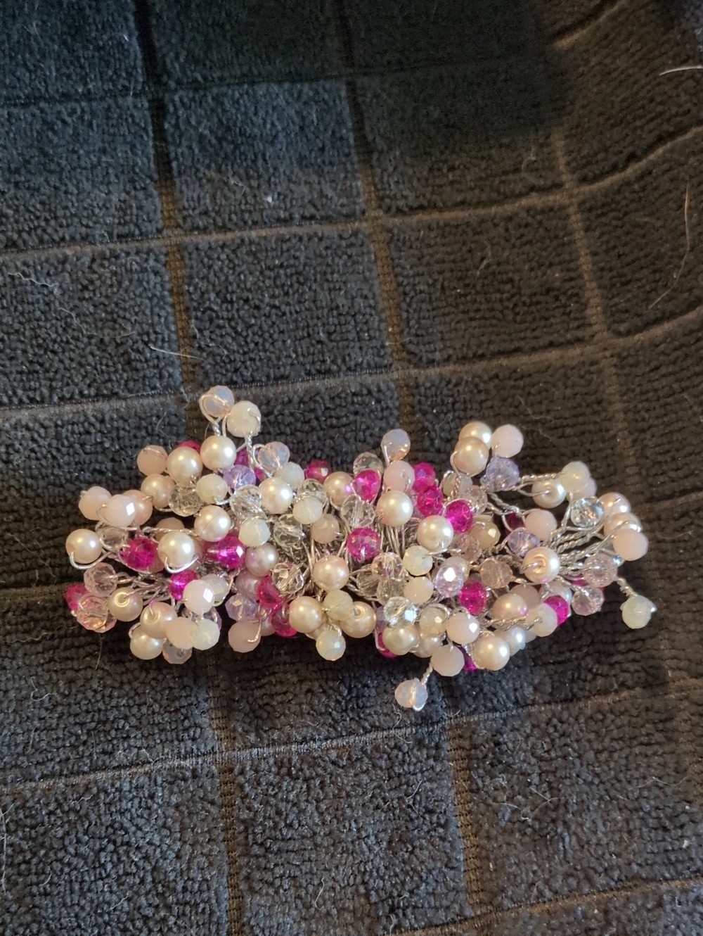 Feminine Pearl & Pink Crystal Cluster Hair Barrette